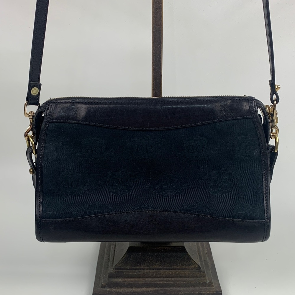 Vintage Dooney & Bourke Black Brown Shoulder crossbody Bag Gold Trim Zip A005991